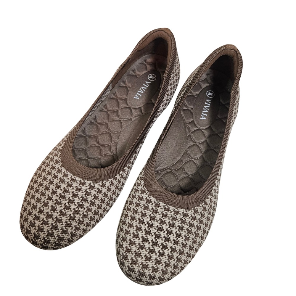 Vivaia‎ Clair Walker Houndstooth Flats Sz 42 10.5 Espresso Tan Ivory Shoes